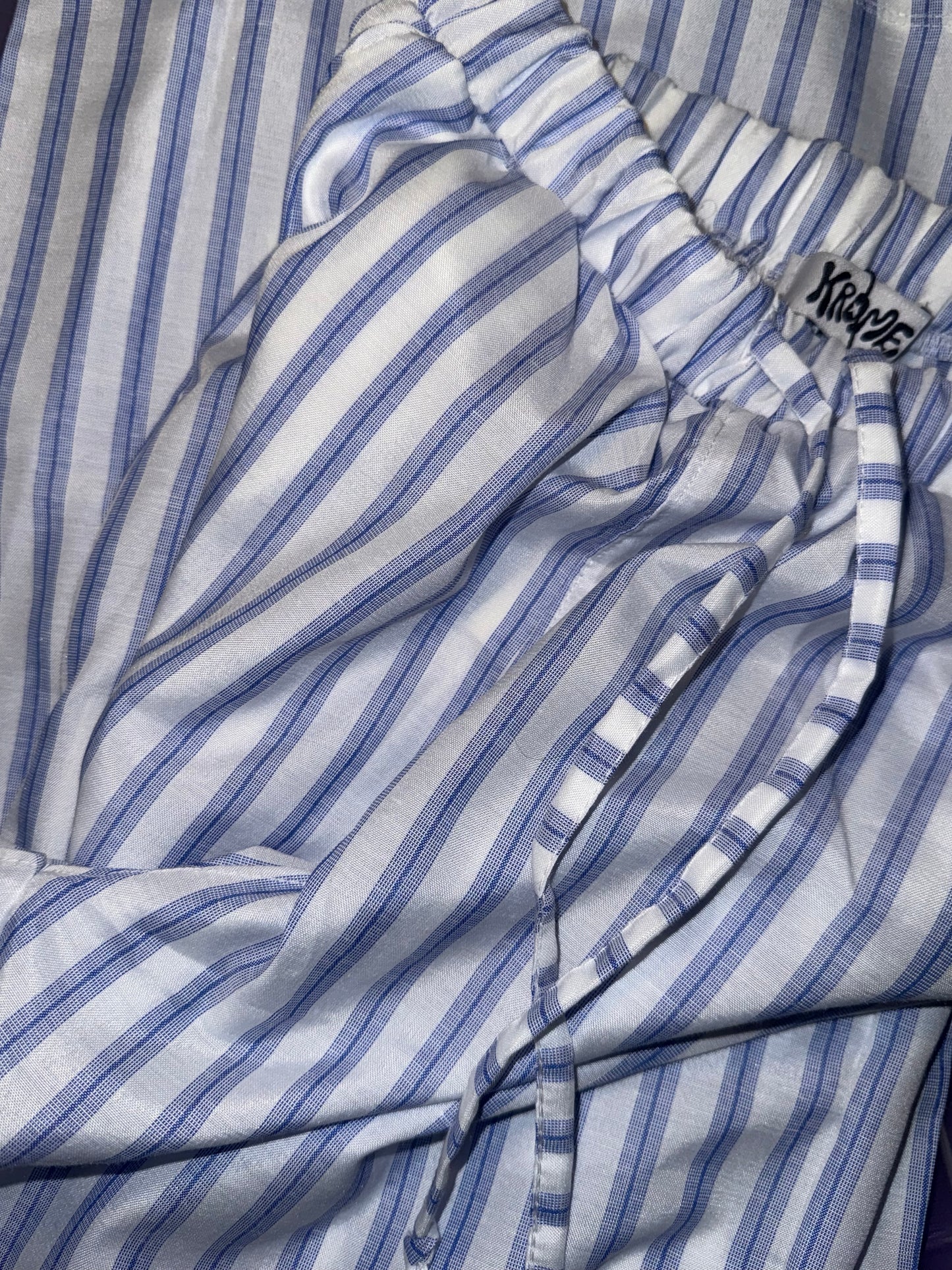 White x blue striped linen pants
