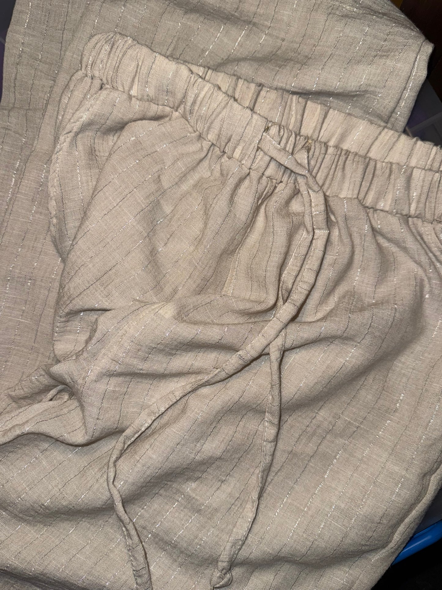 Light Beige linen silver striped pants