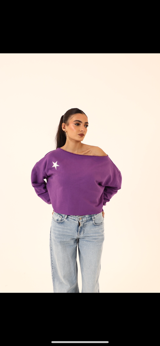 Off shoulder sweatshirt in purple