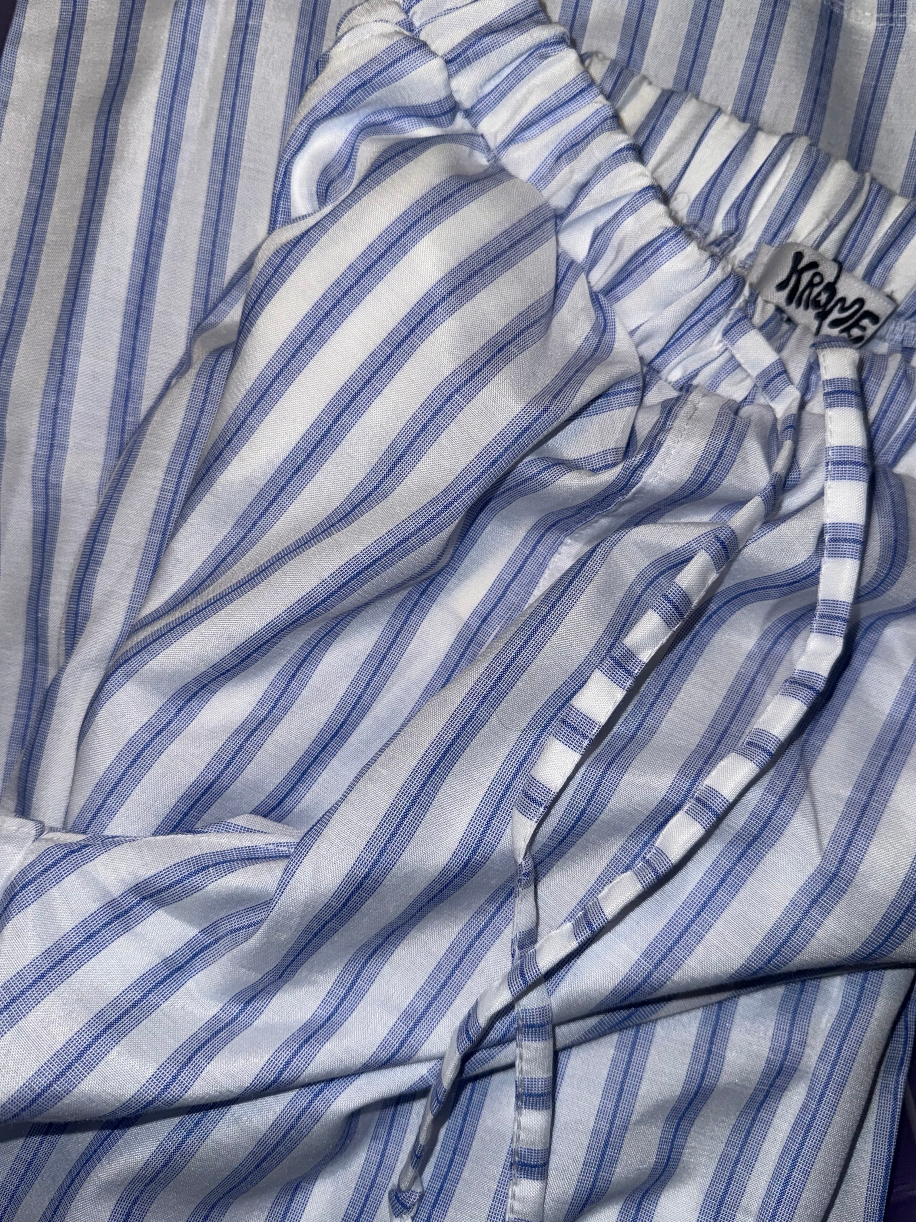 White x blue striped linen pants