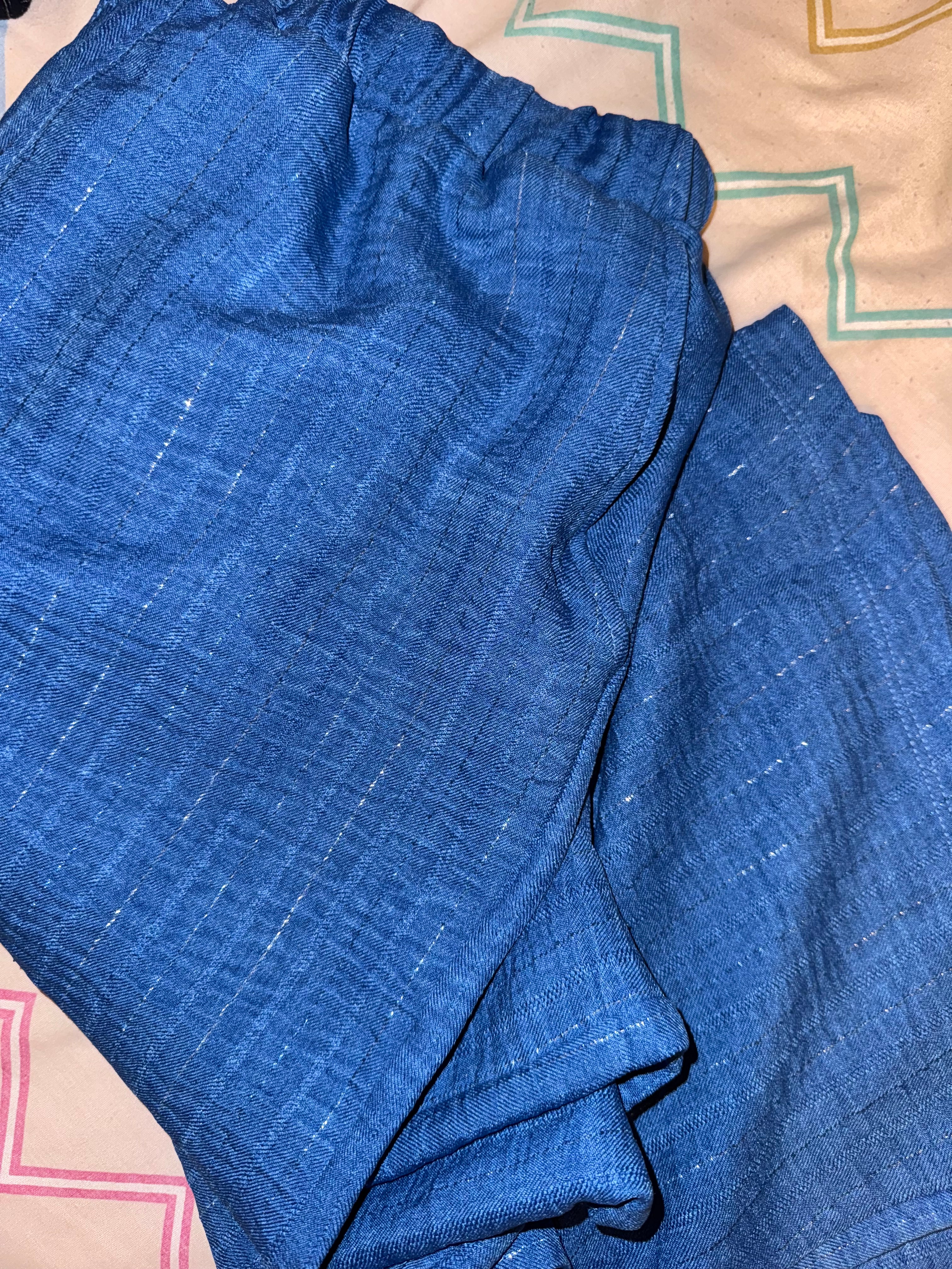 Blue silver striped linen pants