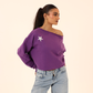 Off shoulder sweatshirt in purple