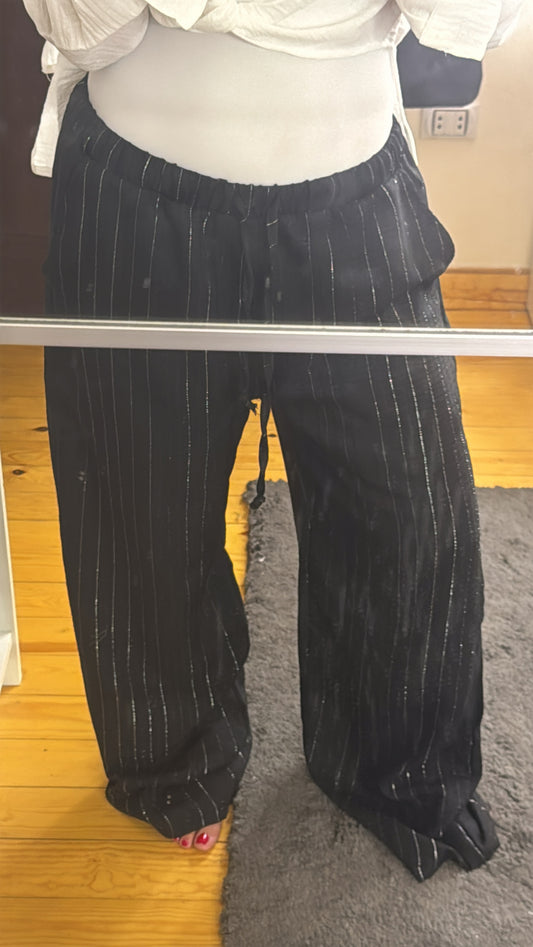 Black silver striped linen pants