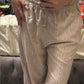 Dark beige silver striped linen pants