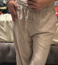 Dark beige silver striped linen pants