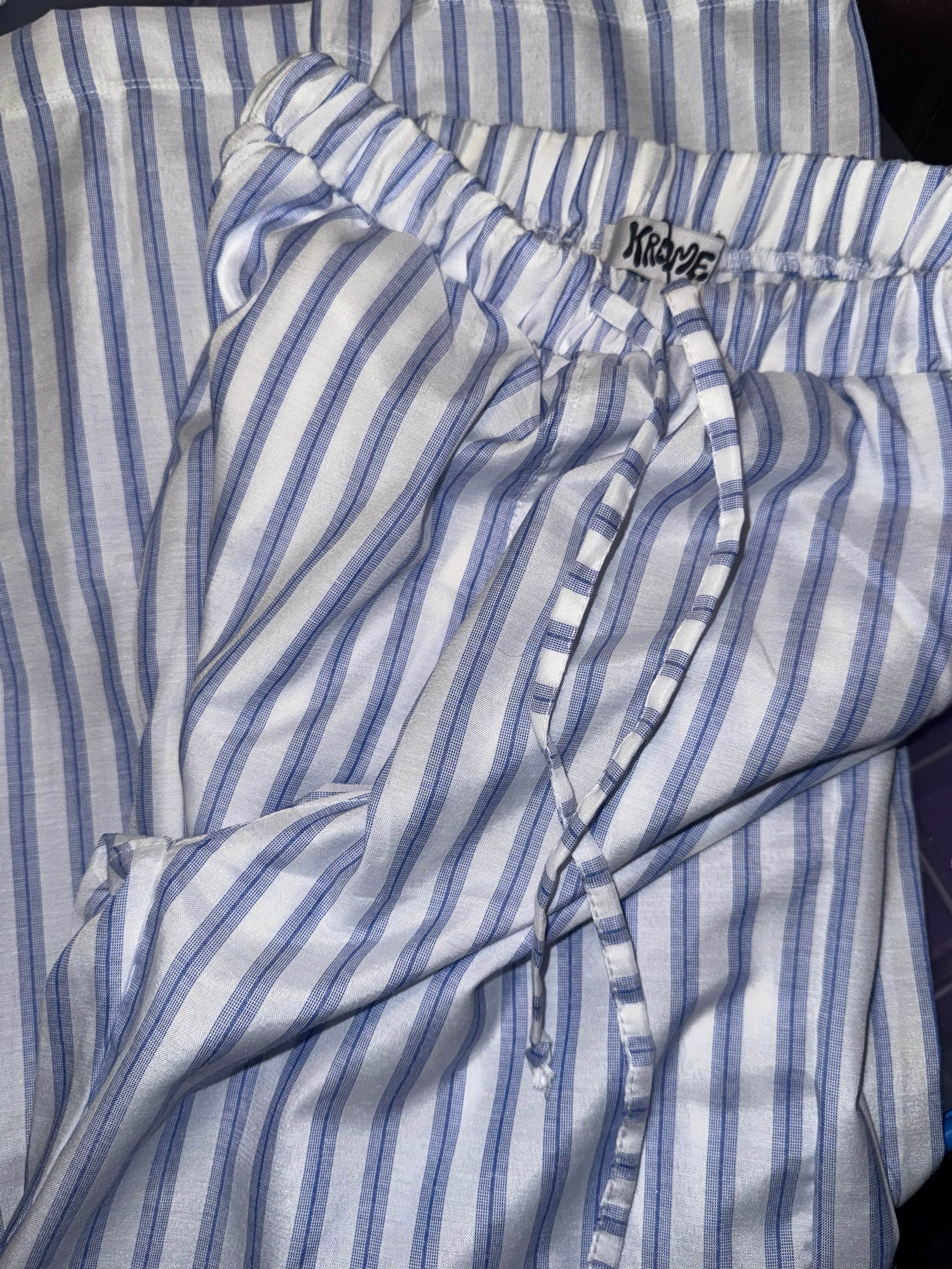 White x blue striped linen pants