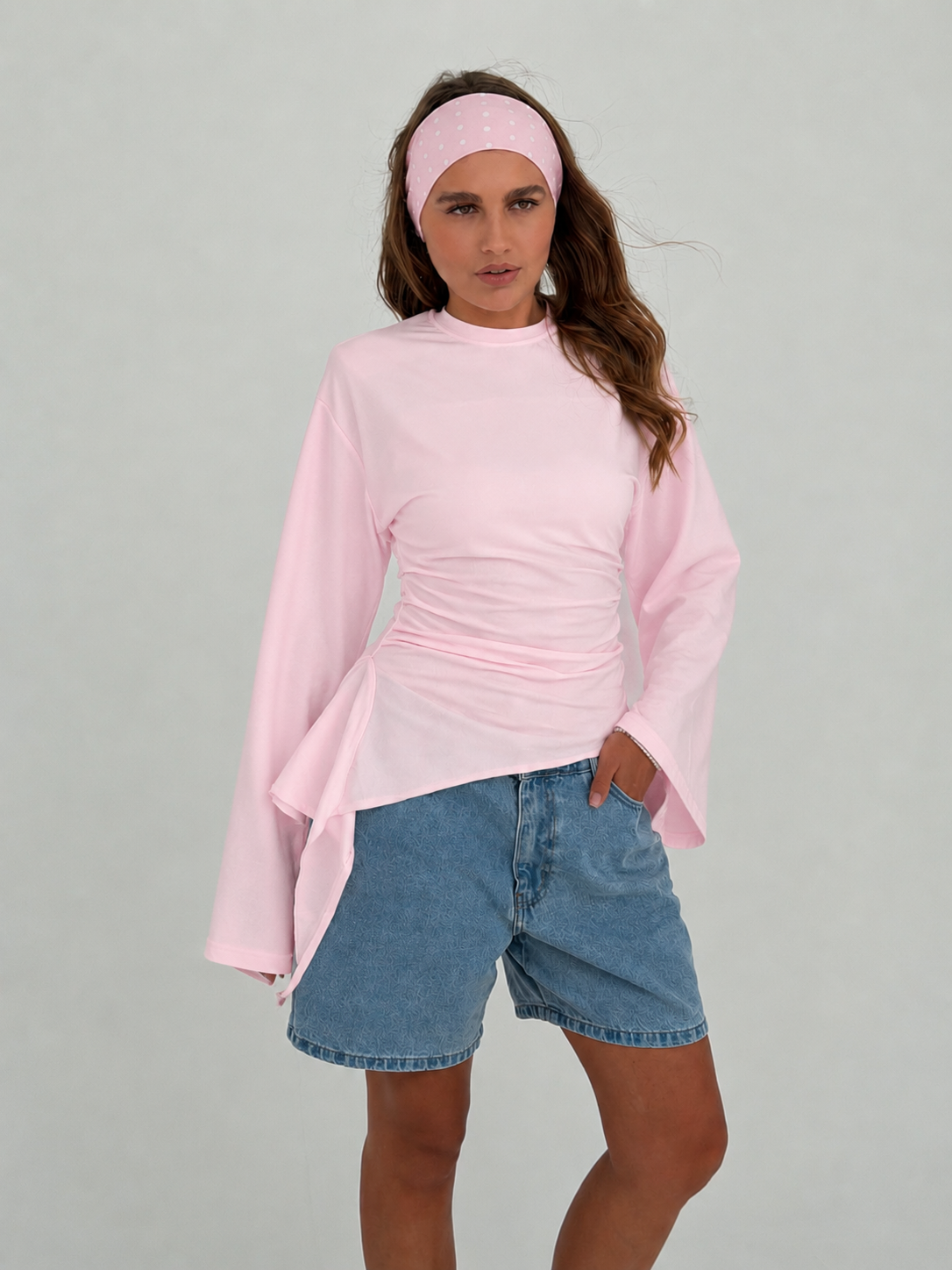 Long sleeve asymmetrical top pink