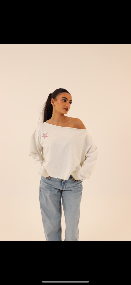 Off shoulder sweatshirt in white