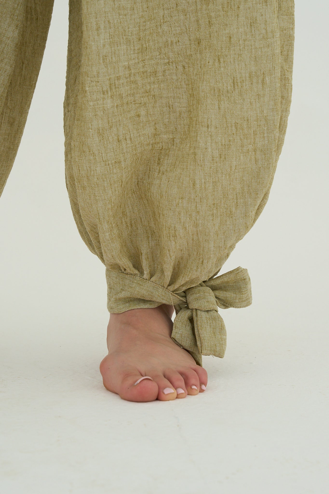 Sage green Linen Pants Adjustable Hem