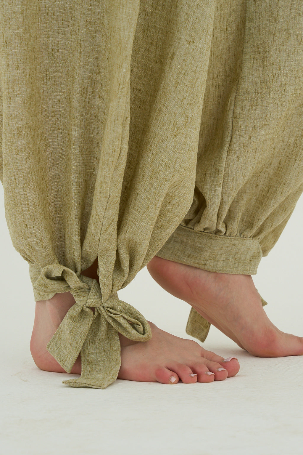 Sage green Linen Pants Adjustable Hem