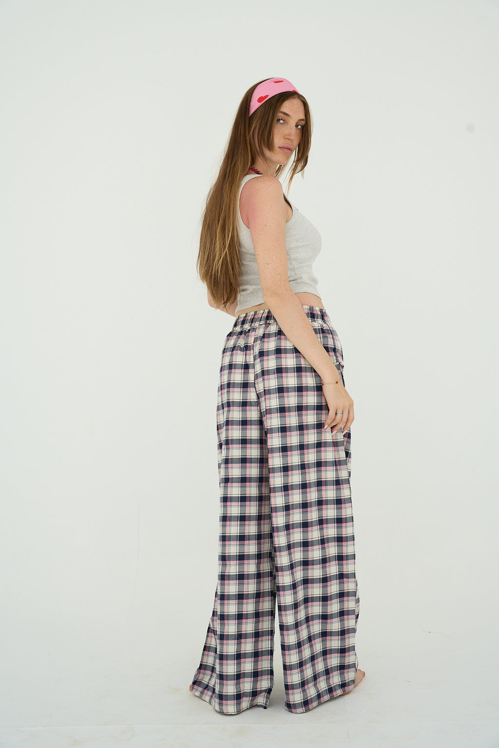 plaid pants in pink
