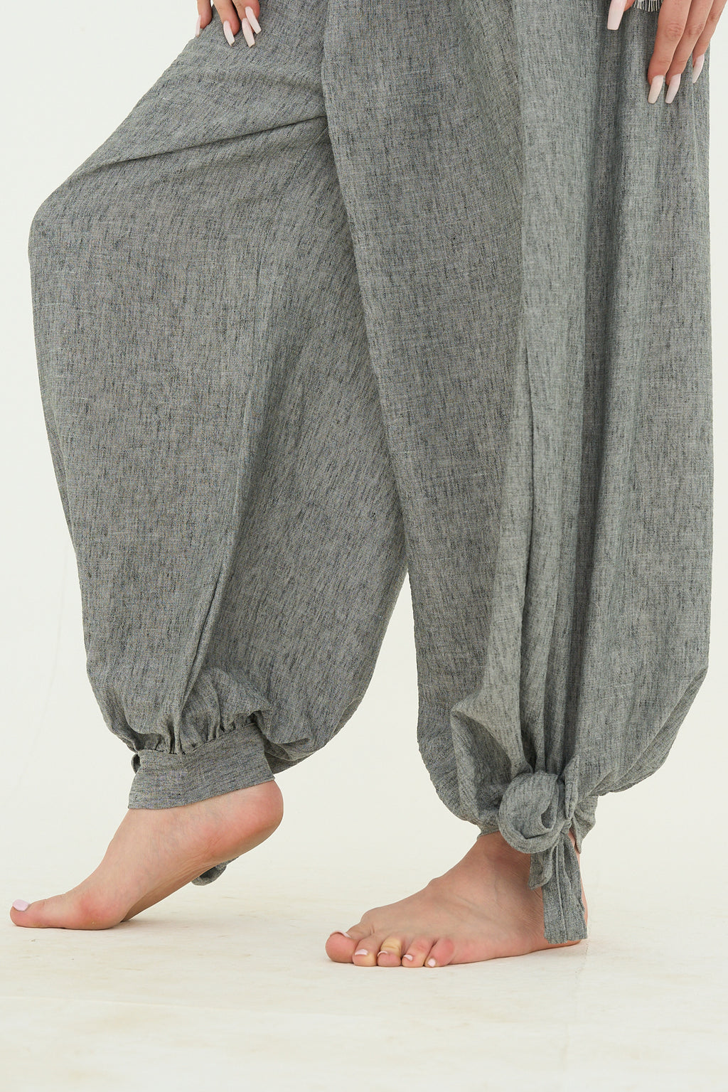 Dust grey Linen Pants Adjustable Hem