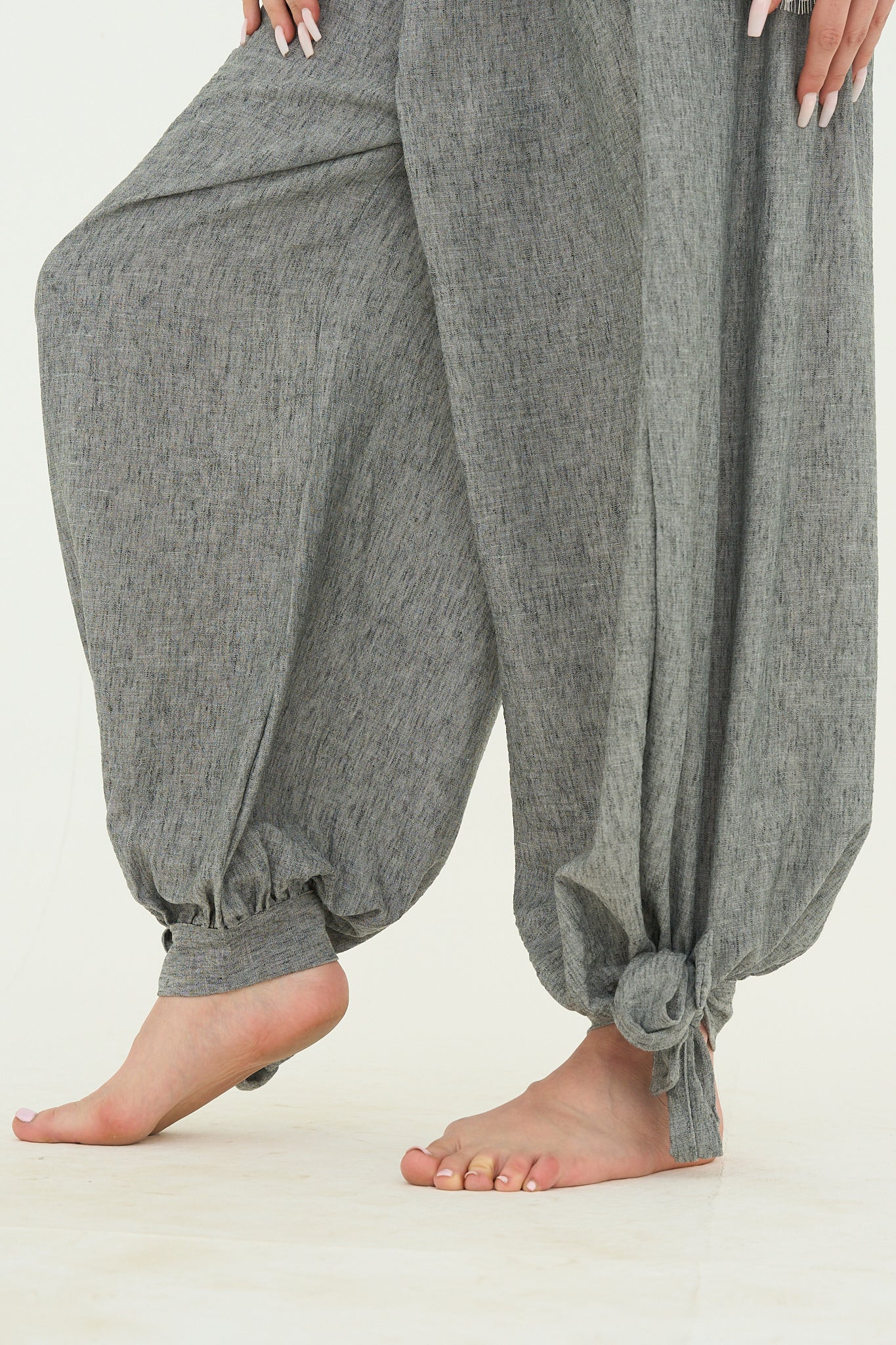 Dust grey Linen Pants Adjustable Hem