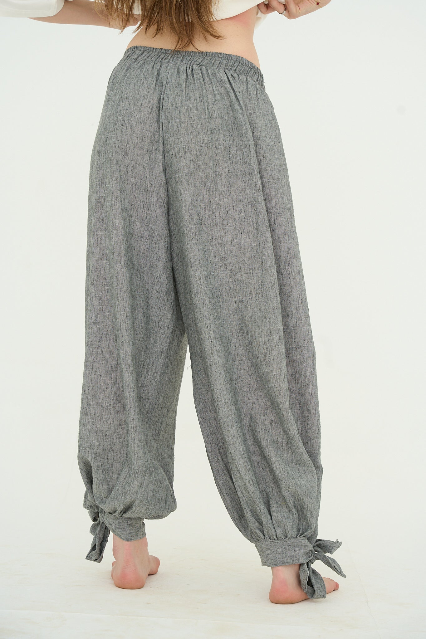 Dust grey Linen Pants Adjustable Hem