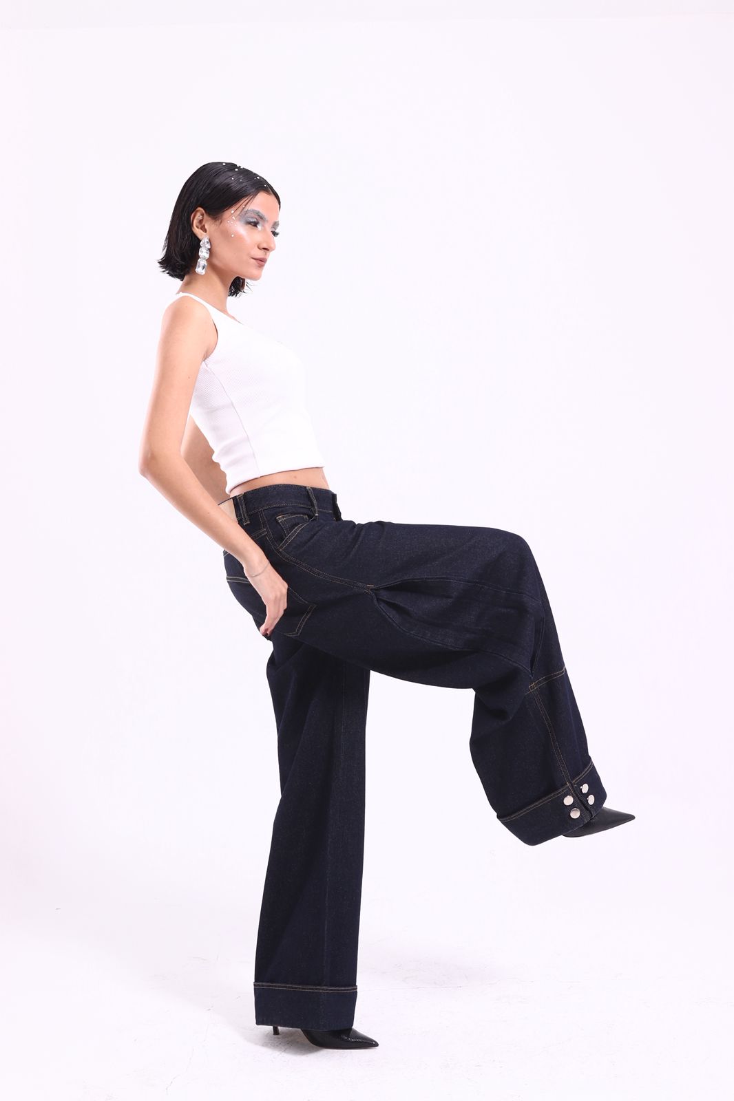 folded leg denim pants