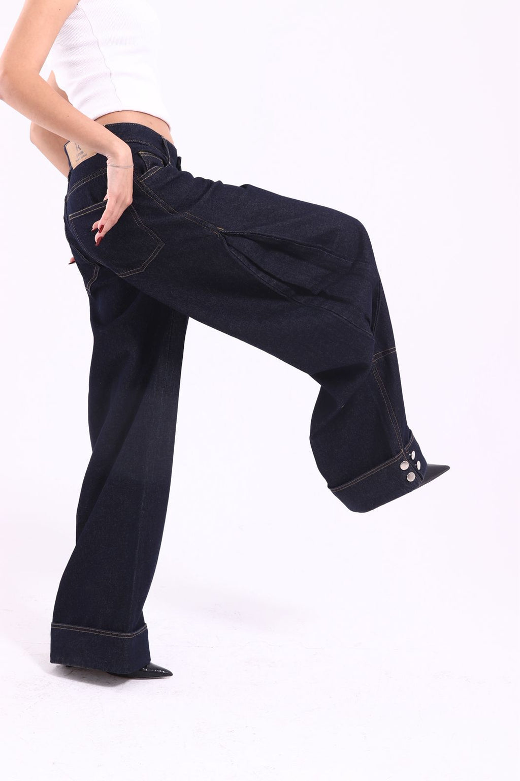 folded leg denim pants