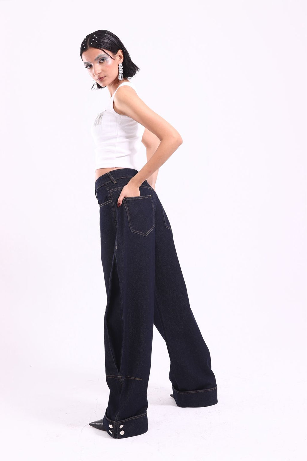 folded leg denim pants