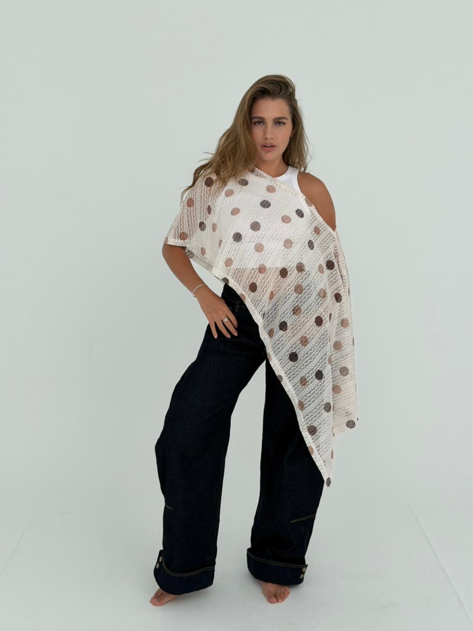 Beige Polka Poncho